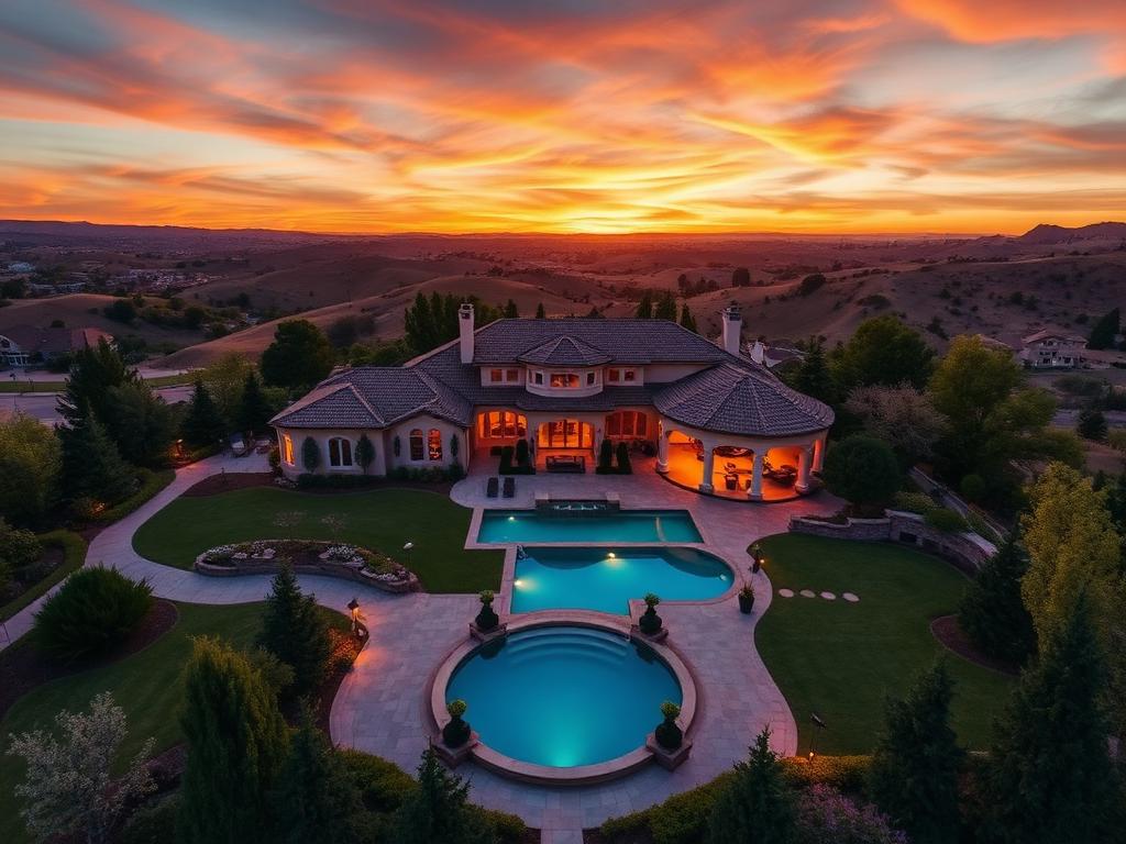 Historic storefront with trees and warm sunlight